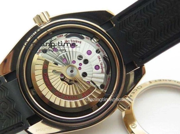 0522 Planet Ocean Professional Rose Gold Liquid Metal V6F 42mm On Black Rubber Strap A Vibrant 8266